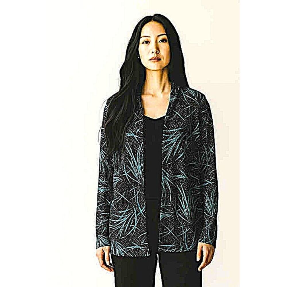 Onyx Nite 2-Piece Jacket & Top Black Blue Turquoise Silver Shimmer Set Sz L EUC